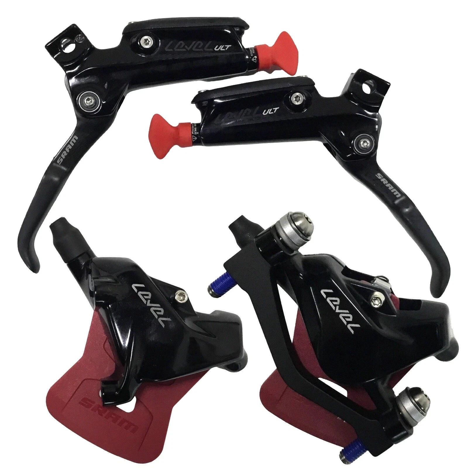 SRAM Level Ultimate Black Disc Brake Set Front Post & Rear 2‑Piston Flat Mount