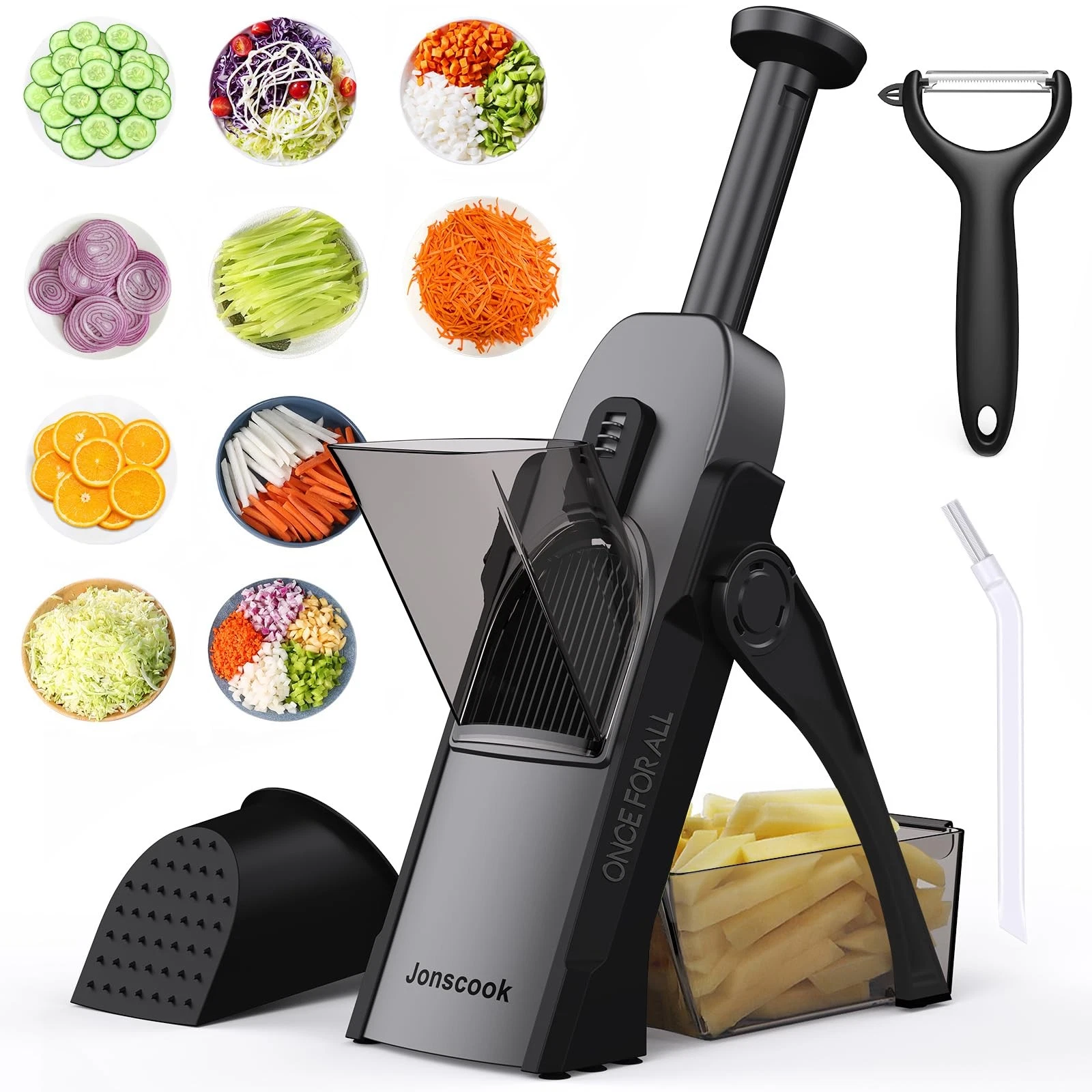 Safe Mandoline Slicer for Kitchen, Adjustable Thickness 0.1-8 mm, 5 in 1 Mult...