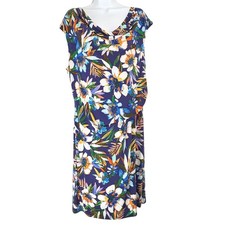 Tommy Hilfiger Women 14 Purple Blue Floral Cowl Neck Faux Wrap Sheath Dress