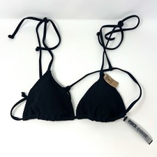 Victorias Secret Crinkle Triangle Bikini Top Black Large New Old Stock NWT