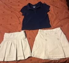 Girl  s Khaki School Uniform 3 Pc Lot 2 Skorts  Navy Polo Size 5/6 Item 1898
