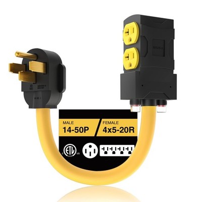 [240V to 120V] 50 Amp to 20 Amp 110 Adapter With Circuit Breaker RV Generator...