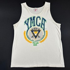 Vtg YMCA Tank Top Jerzees L 90s Portland Maine Spirit Mind Body USA Made Logo