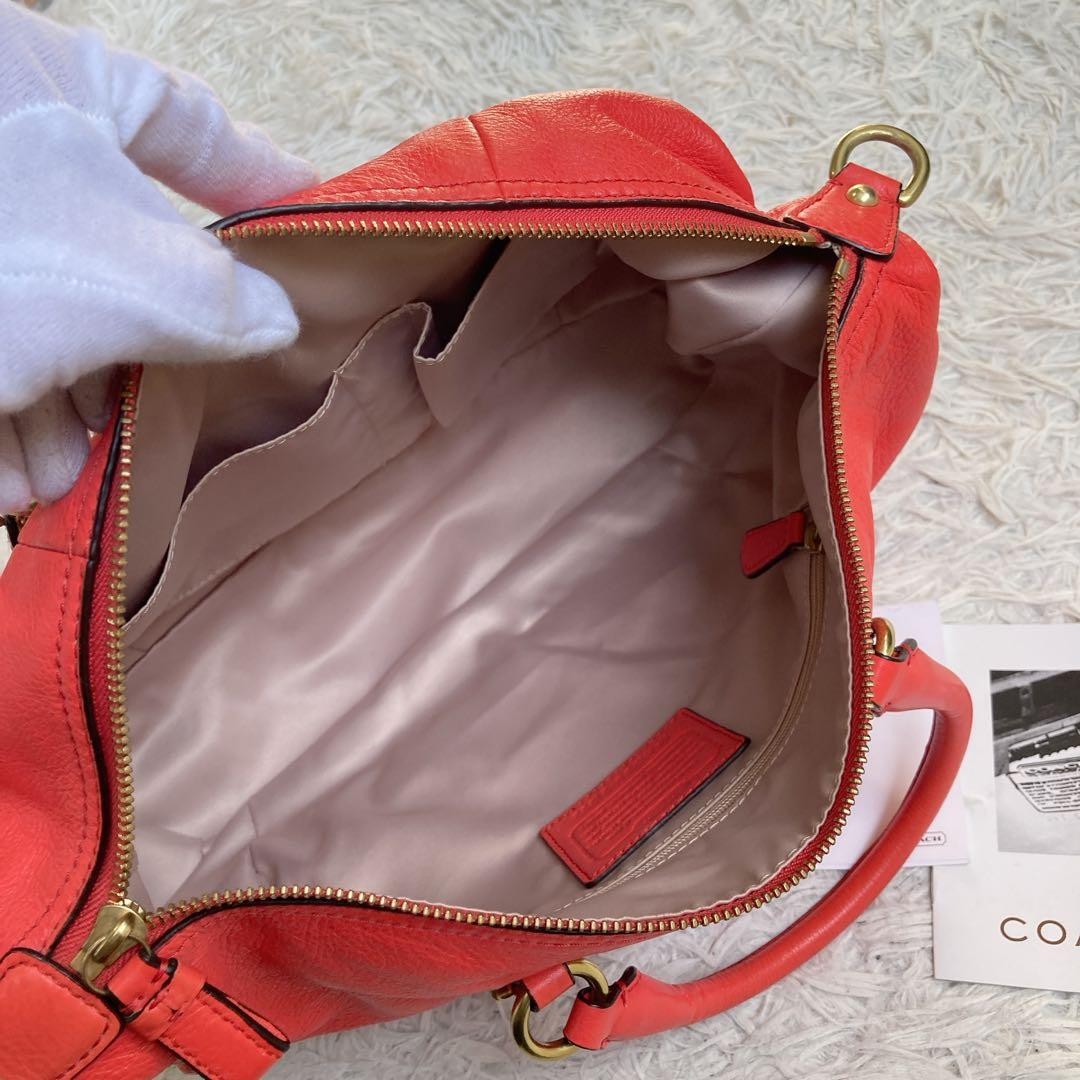 COACH Tote bag Red Leather 2way Shoulder bag Zip Old Vintage From Japan thumbnail 16