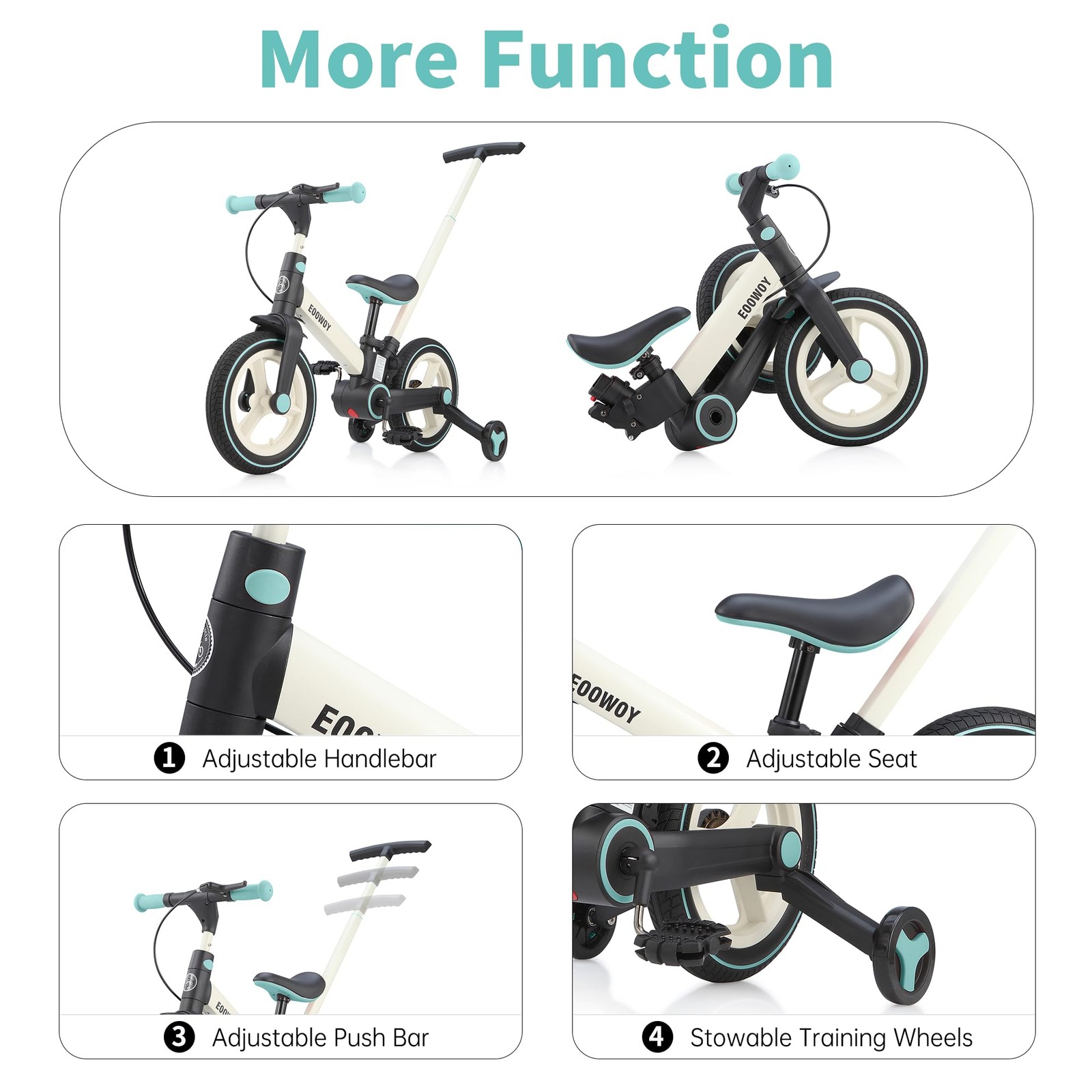 Balance Bike with Push Handle for 18-60 Months, 6 in 1 Foldable Push Bike wit... thumbnail 4