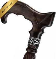 URFORESTIC Handmade Solid Wood Walking Cane 36 Inch Ergonomic Stick Dark Brown
