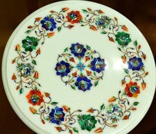 12 " Marbre Blanc Table D'Appoint Pierre Handmade Inlay Work Déco