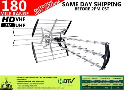 THE ANTENNA SOURCE "THE ORIGINAL" 42 ELEMENT HD TV OUTDOOR DIRECTIONAL ANTENNA VHF/UHF 180 Miles