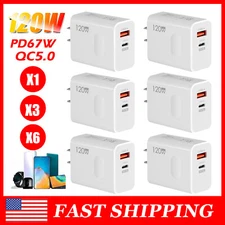 120W GaN Fast Charger USB-A Type C Super Fast Wall Charger for iPhone Samsung US