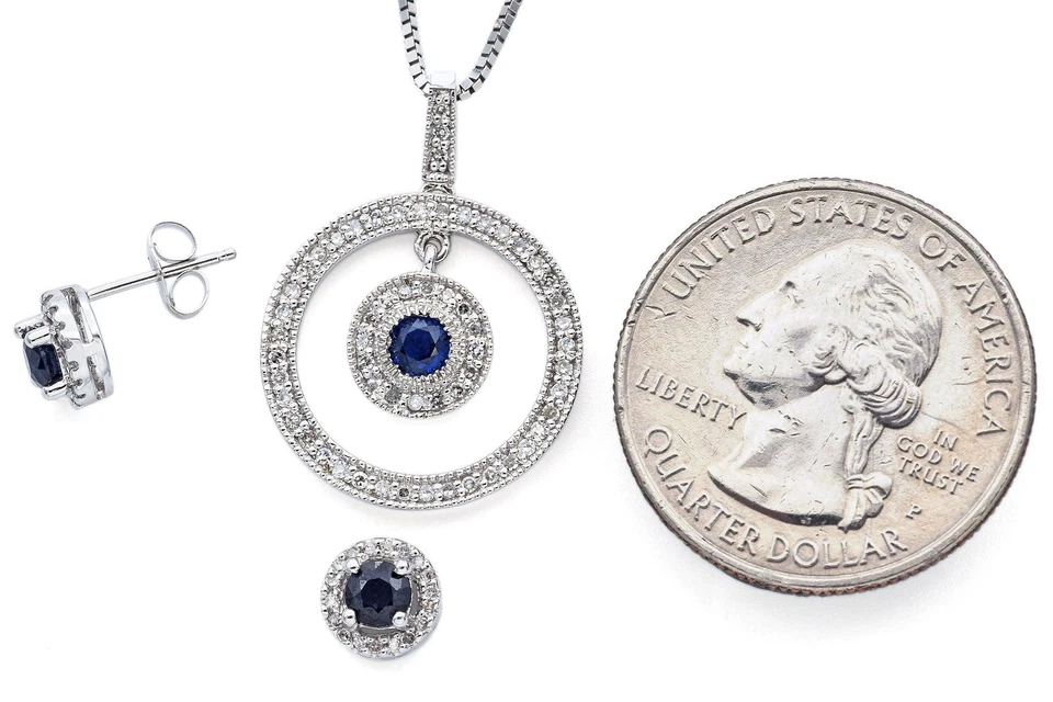 Sapphire and 0.78 TCW Diamond 14K White Gold Necklace & Alwand Vahan Earrings - Image 4 of 4