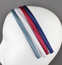 pack of 4 thin skinny satin headband hair band 3/8 wide Grey White Burgundy Blue