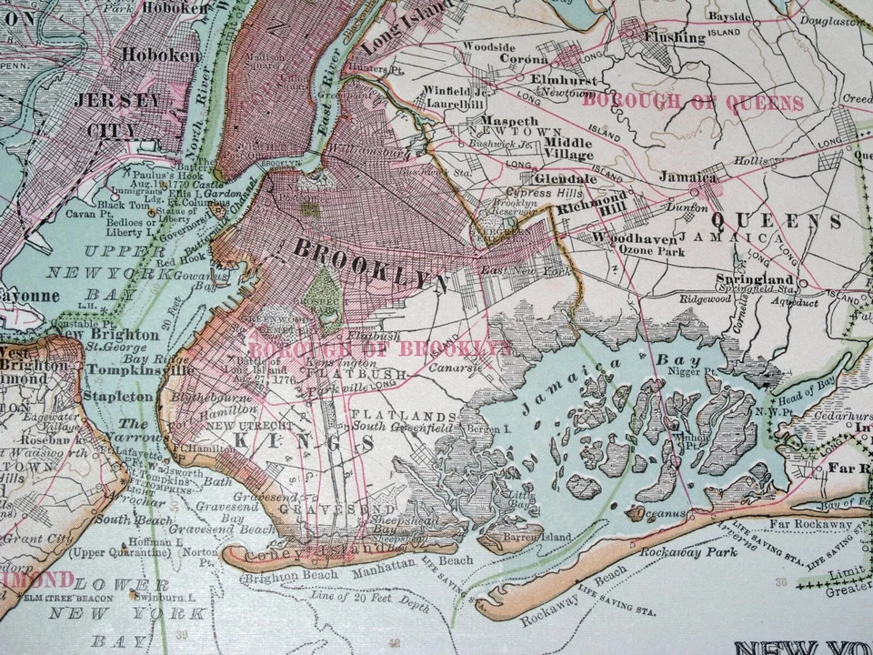 1902 MAPA ANTIGO DAS PROXIMIDADES DA CIDADE DE NOVA YORK BROOKLYN LONG STATEN ISLAND - Imagem 4 de 4
