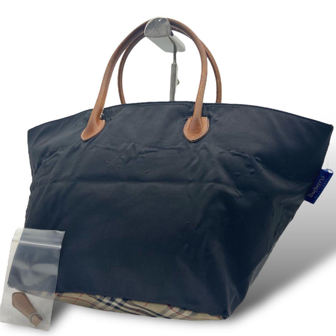 Burberry Blue Label Tote Bag Armrest Nylon Black Nova Check