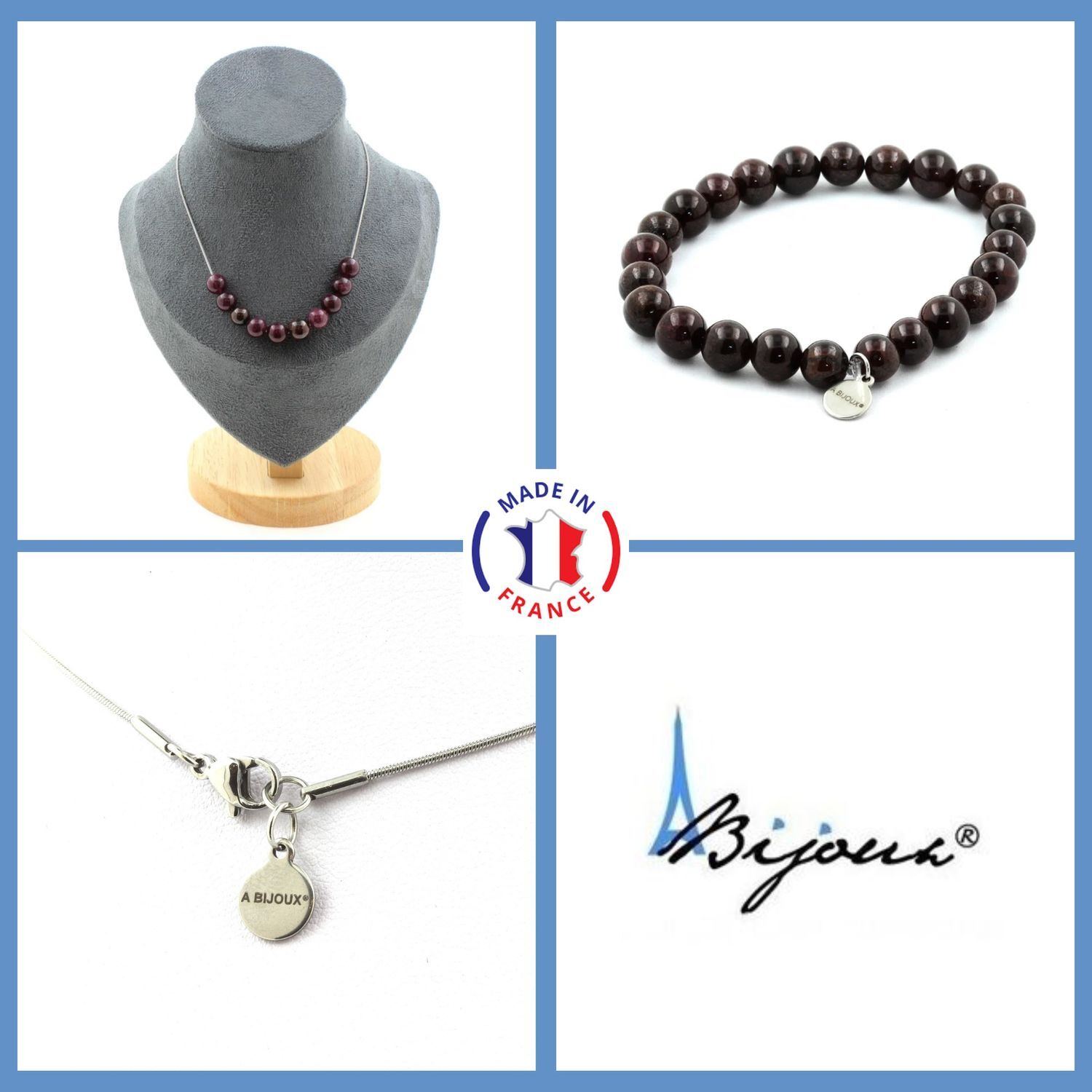 Grenat bijoux parure bracelet collier pierres naturelles 8 mm authentiques
