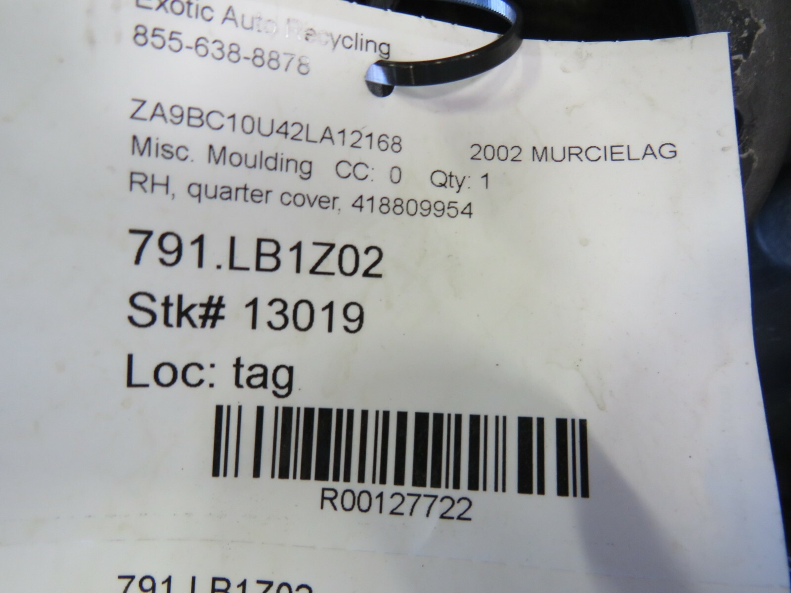 Lamborghini Murcielago, RH, Right, Front Quarter Panel Trim, Used, P/N 418809954