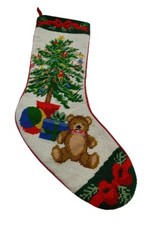 Needlepoint Christmas Stocking Christmas Tree Velvet Back Lined Multi-colored