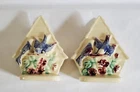 Pair of Vintage Shawnee Pottery Blue Bird & Flowers Wall Pocket Planters