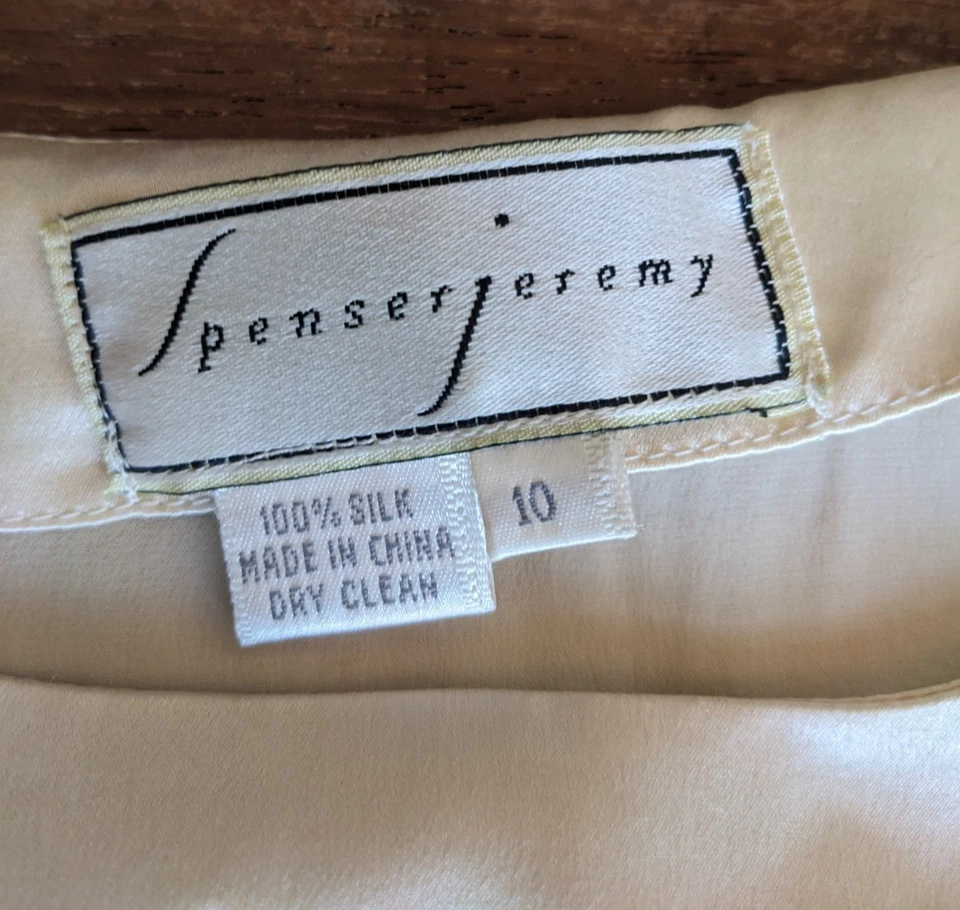 Spenser Jeremy 女式白色面霜 100% 真丝衬衫长袖 10 码复古 — 第 3/4 张图片