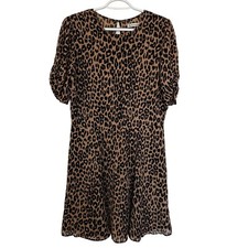 Reformation Leopard Grace Print A-Line Mini Dress Size 12 Short Sleeve Lined