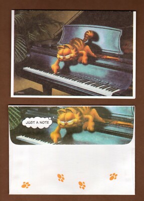 Vintage Garfield NoteCards on Piano, Blank Inside, 1992 Mead, 10 Ct PAWS All Occ