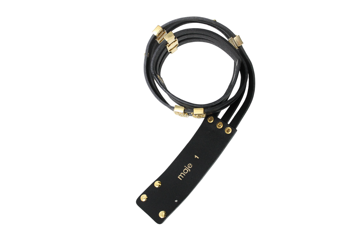 MAJE BLACK AND GOLD LEATHER ADJUSTABLE BELT SIZE 3. Thin leather belt with lion bit Black / Gray For Women | Maje main image 2