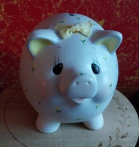 Vintage ENESCO 1985 Yellow Flower Retro Kitschy Style Piggy Bank Sri Lanka
