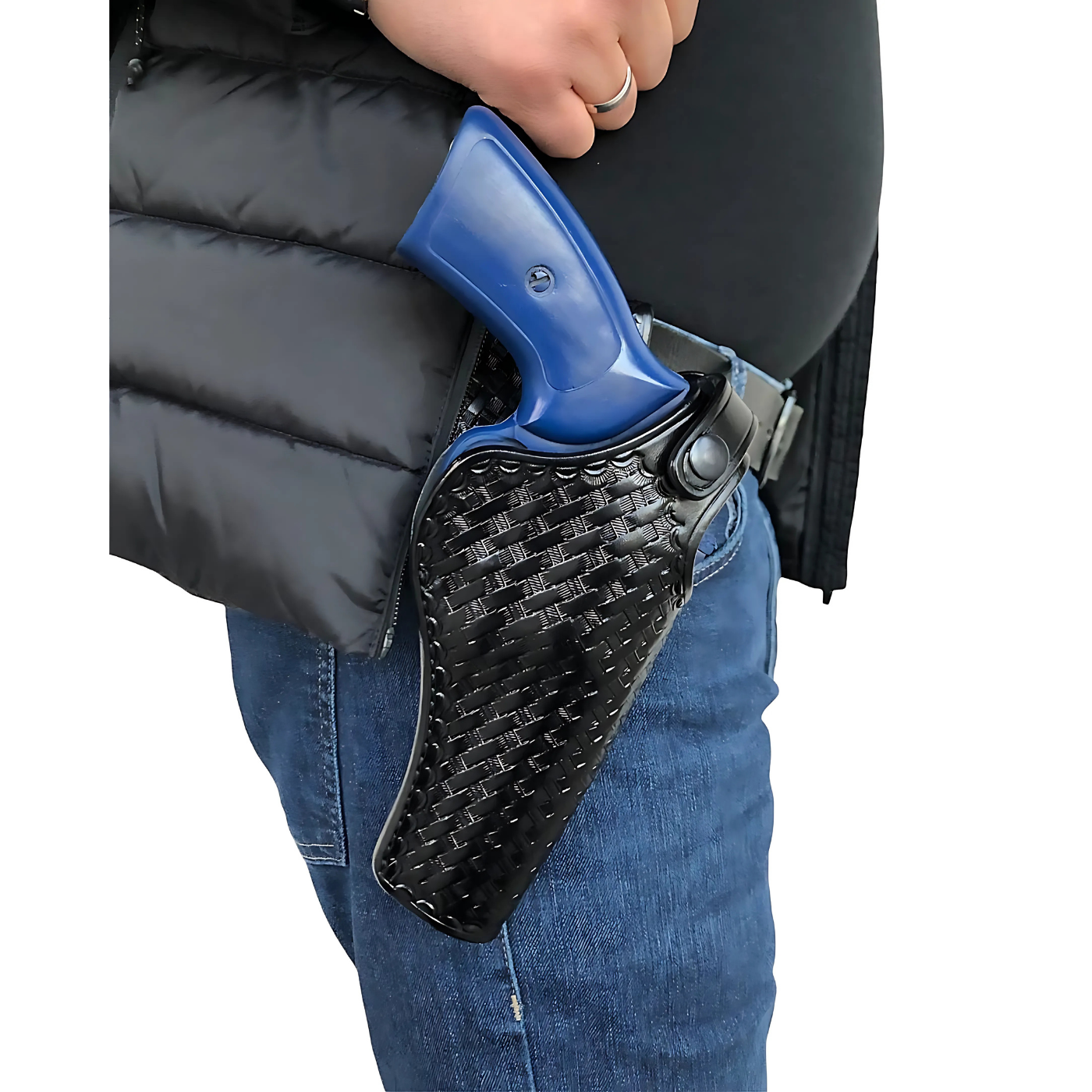 Leather Belt Holster Fits Taurus 856 Defender, Model 605 or 692 - Basket Weave-image