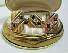 Vintage 14K Yellow Gold Diamond Garnets Art D...