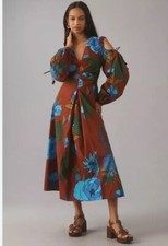 NEWFarm Rio Maxi Long Sleeve V Neck Dress Sz XS Floral Cold Sholder Boho Casual