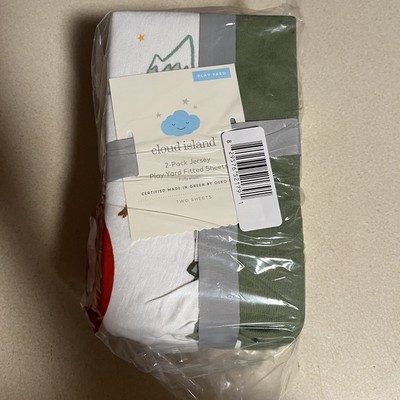 CLOUD ISLAND 2pack play yard fitted sheets 100%cotton multicolored 27x39  Green