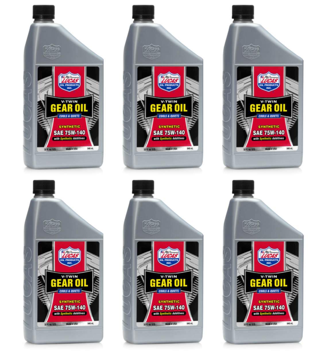 Lucas 10791 Synthetic 75W140 VTwin Gear Oil; Case of 6 1 Quart
