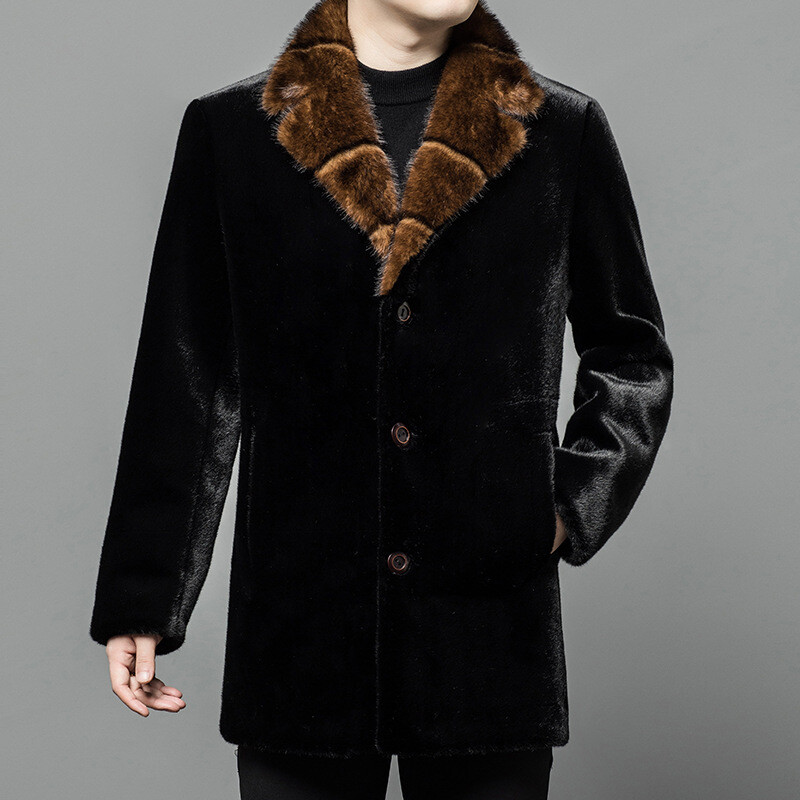 Fur Collar Mens Suit Overcoats Men's Winter Mink Fur Coat Fur Suit