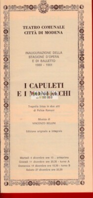 GEMEINDETHEATER MODENA SAISON OPER BALLETT 1980/81 DIE KAPULETEN UND MONTECCHI 