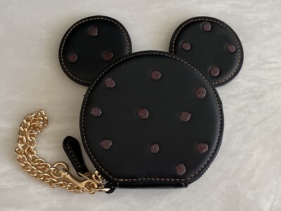 NEW COACH COACH X DISNEY MINNIE MOUSE EARS LEATHER ZIP COIN CASE