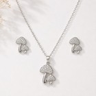 Silver Tone Rhinestone Mushroom Necklace Pendant & Earrings Jewelry Set — photo 2