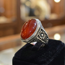 Men  s Sterling Silver 950 Ring Natural Red Yemeni Agate               