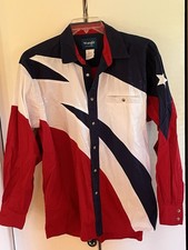 VTG Wrangler Western USA Red, White Blue Pearl Snap Shirt Mens Size L EUC