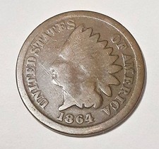 1864 Bronze Indian Head Cent Penny- No L, Rounded Bust Civil War