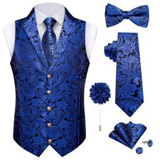Silk Paisley Vest for Men Wedding Waistcoat and Necktie X-Large Black Blue