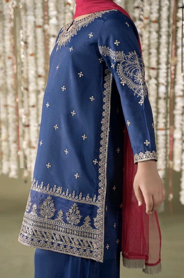 MariaB 3 Piece Embroidered Raw Silk Suit kids 4-6 size - Image 3 of 4