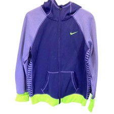 Nike Women Large Hoodie Therma Dri Fit Purple Neon Green Full Zip Jacket RN56323