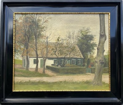 Oil Painting Antique Impressionist View of an Old Farmhouse Denmark 