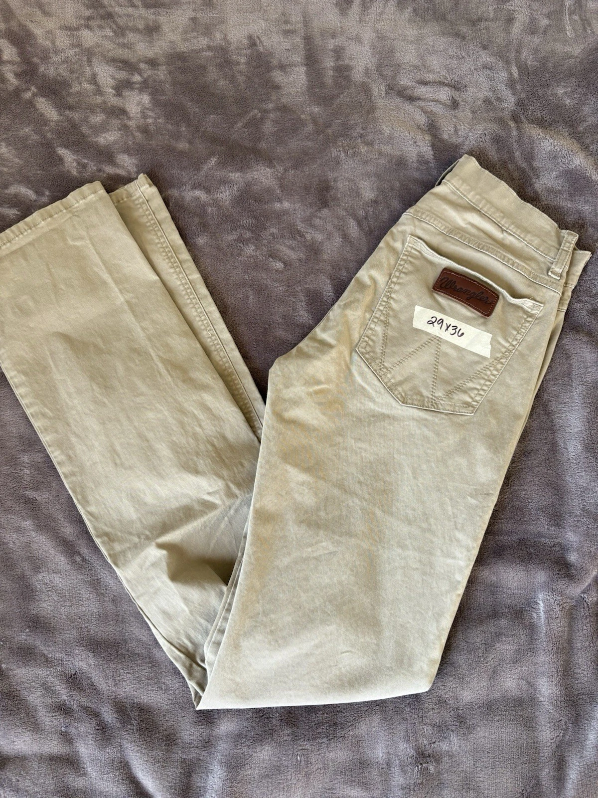 Wrangler Retro Slim Straight Khaki Tan Pants Mens 29x36 88MWZFN Stretch Cowboy