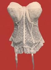 Vtg White Lace Bustier Corset Garters XL 42D Lingerie Boudoir Underwire USA