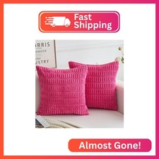 HERAYLI Corduroy Decorative Throw Pillow Covers, Boho Stripe Soft Square Cushion