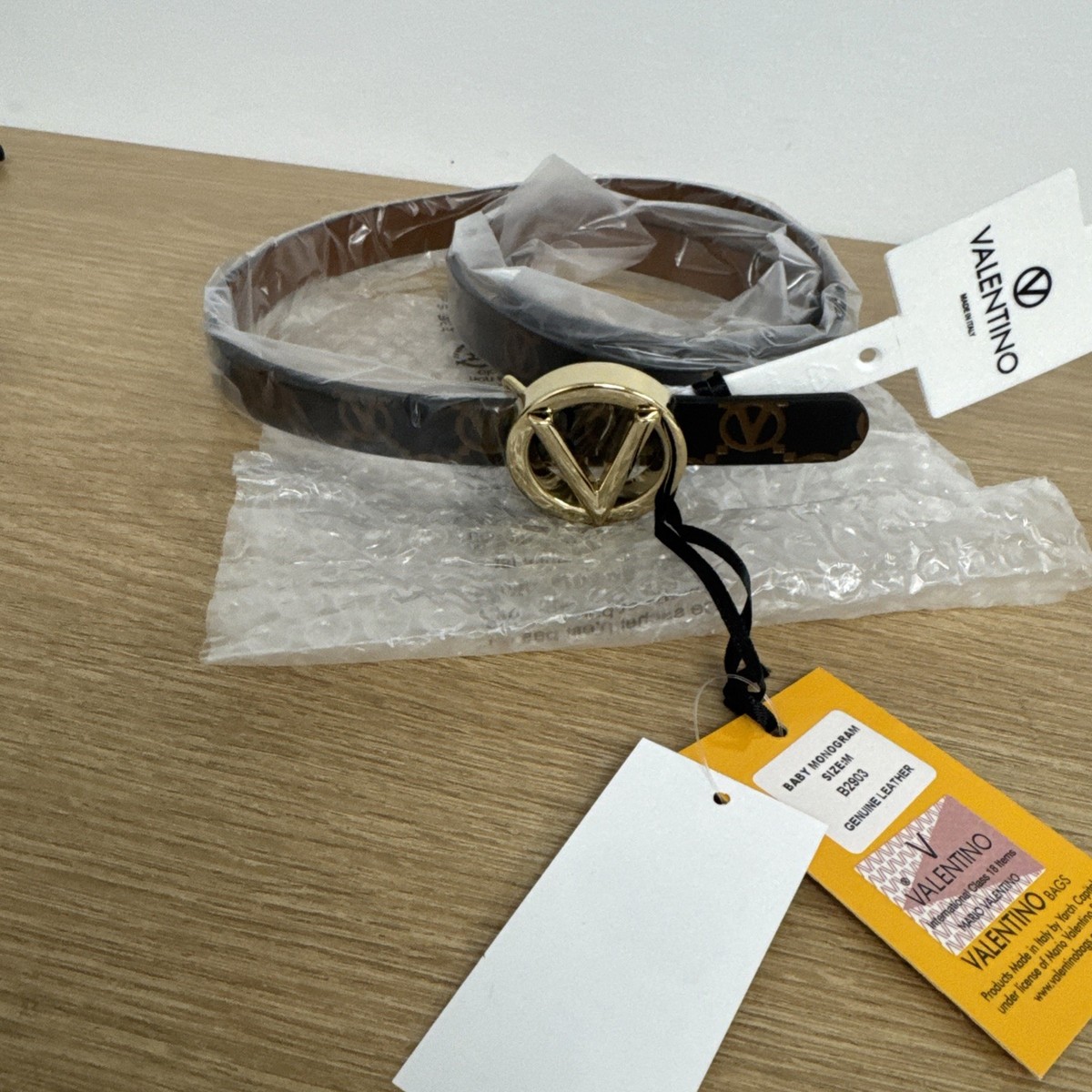 New Valentino By Mario Valentino Black Leather Monogram Belt 
