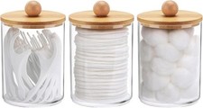 10 Oz Cotton Swab/Ball/Pad Holder Qtip Apothecary Jar Clear Bathroom Containers