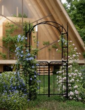 8 ft Metal Garden Arch with Gate, Elegant Wedding Archway for Ceremony Decor,...