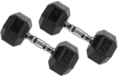 FITVIDS SPORZON! HEX 25LB/11KG DUMBBELLS RUBBER COATED 2-PIECE - BLACK