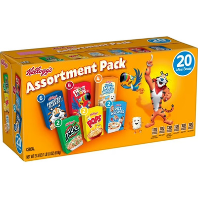 Kellogg's Assortment Pack Variety Pack Breakfast Cereal Box, 21.8 oz, 20 Count
